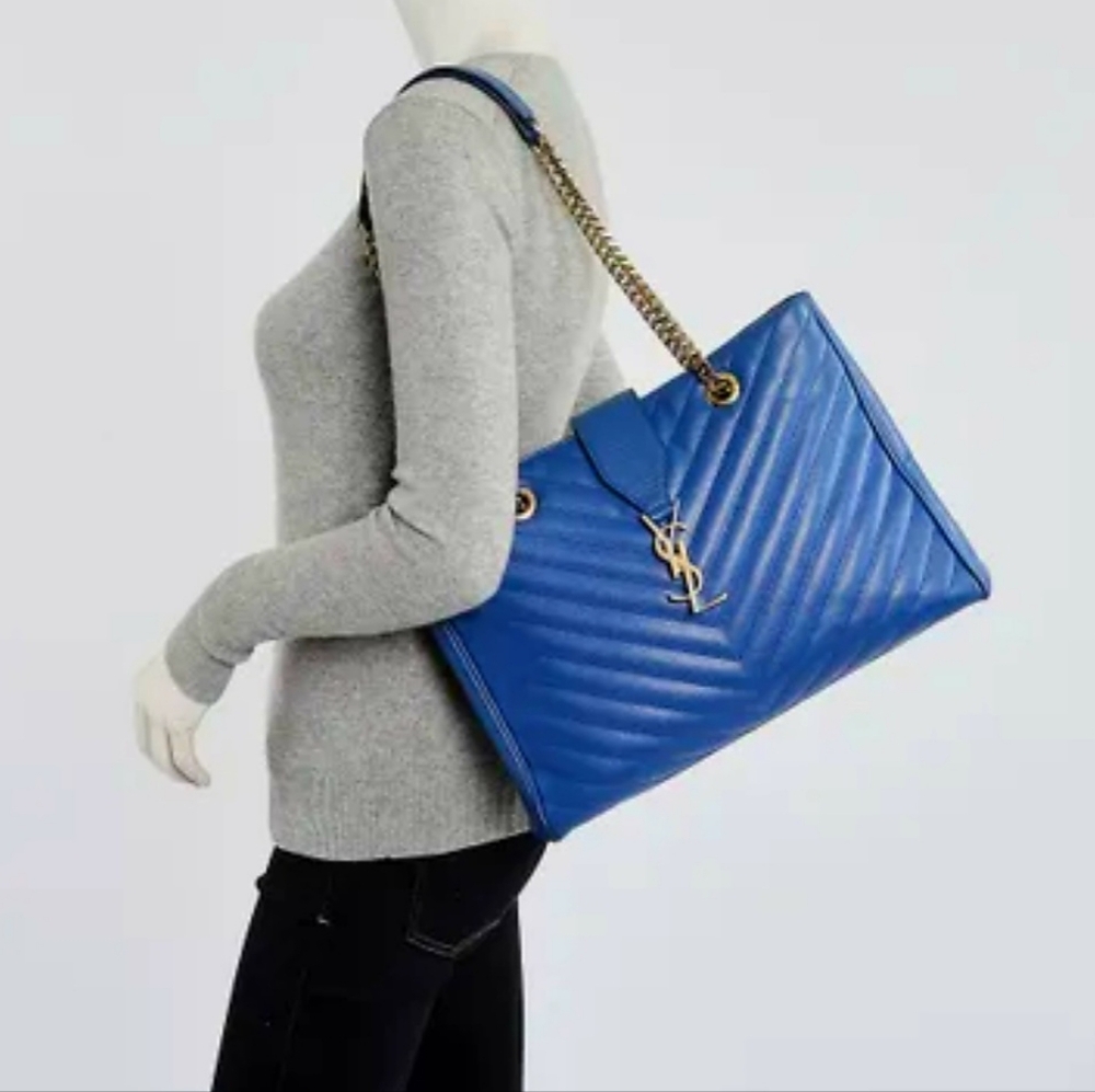 Yves Saint Laurent Blue Quilted Tote - Picture 2 of 15